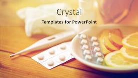  Presentation with traditional medicine medicine - PPT theme having healthcare traditional medicine and flu concept - tea cup with lemon ginger honey and pills on wooden table background and a lemonade colored foreground