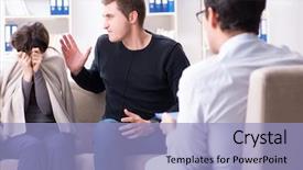  Presentation with family - Presentation theme featuring healthcare violence - family visiting psychologist for family background and a  colored foreground