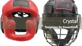  Presentation with microwave imaging image of modern - Slides consisting of healthcare violence - image of boxing helmets background and a  colored foreground