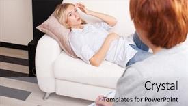  Presentation with violence woman - Theme having healthcare violence - young woman on reception background and a  colored foreground