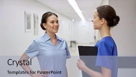  Presentation with clinic nurses - PPT theme with healthcare worker - clinic profession people health care background and a light blue colored foreground