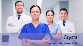  Presentation with health care - Cool new presentation design with healthcare worker - clinic profession people health care backdrop and a light blue colored foreground