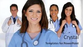  Presentation with nurses - Presentation design consisting of healthcare worker - group of doctors and nurses background and a light blue colored foreground