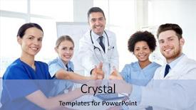  Presentation with interns - Audience pleasing presentation consisting of healthcare worker - health care medical education people backdrop and a light blue colored foreground