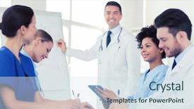  Presentation with medical education - PPT theme enhanced with healthcare worker - hospital profession medical education people background and a sky blue colored foreground