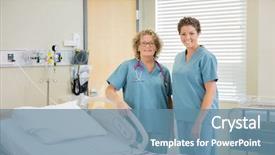  Presentation with nurses - Colorful presentation design enhanced with beautiful young girl with blond hair in a sweater sits on a chair in front of the christmas tree backdrop and a wine colored foreground