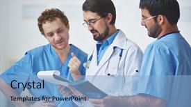  Presentation with security and drivers uniform - Cool new slide deck with healthcare worker - portrait of three clinicians backdrop and a light blue colored foreground