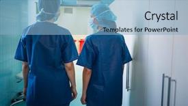  Presentation with healthcare - Slide deck featuring healthcare worker - rear view of surgeons standing background and a light blue colored foreground