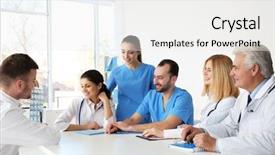  Presentation with team meeting - Slides with healthcare worker - team of doctors having meeting background and a white colored foreground