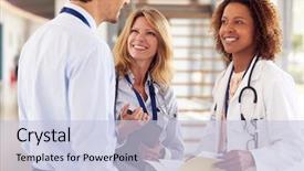  Presentation with healthcare - Presentation design consisting of healthcare worker - three young male and female background and a light blue colored foreground