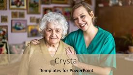  Presentation with healthcare - Audience pleasing PPT theme consisting of healthcare-worker-at-home-visit backdrop and a coral colored foreground