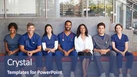  Presentation with healthcare workers - Slide deck featuring healthcare workers sitting together background and a ocean colored foreground