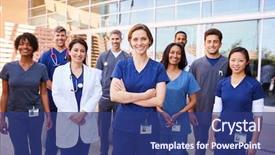  Presentation with healthcare workers - Slides with healthcare workers with id badge background and a ocean colored foreground
