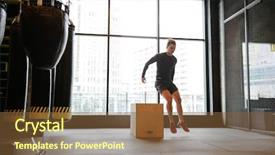  Presentation with young athletes box jumping - PPT theme with healthclub - athletic man which jumping background and a tawny brown colored foreground