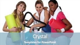  Presentation with gym - Presentation theme with healthclub - friends at the gym background and a light blue colored foreground