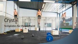  Presentation with athletes - Cool new PPT theme with healthclub - full length of young male backdrop and a mint green colored foreground