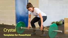  Presentation with lifting your limits - Theme with healthclub - full length of young woman background and a tawny brown colored foreground