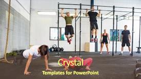  Presentation with athletes - PPT theme enhanced with healthclub - group of male and female background and a tawny brown colored foreground