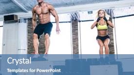  Presentation with small group working - Presentation design featuring healthclub - group of man and woman background and a teal colored foreground