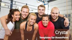  Presentation with big group people - Amazing PPT layouts having healthclub - group portrait of happy people backdrop and a tawny brown colored foreground