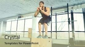  Presentation with exercise - Amazing presentation theme having healthclub - healthy fitness guy doing exercise backdrop and a  colored foreground