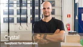  Presentation with army fitness - Theme enhanced with healthclub - portrait of confident male athlete background and a  colored foreground