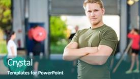  Presentation with athlete injuries - Slide deck featuring healthclub - portrait of confident male athlete background and a  colored foreground