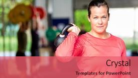  Presentation with lifting people up - Presentation theme having healthclub - portrait of fit young woman background and a coral colored foreground