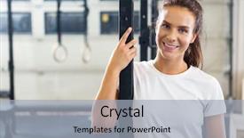  Presentation with athlete - Theme having healthclub - portrait of smiling female athlete background and a  colored foreground