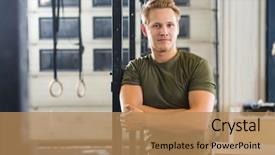  Presentation with army fitness - PPT theme with healthclub - portrait of young male athlete background and a  colored foreground