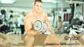  Presentation with lifting weights - Audience pleasing slide deck consisting of healthclub - shirtless muscular guy lifting weights backdrop and a  colored foreground