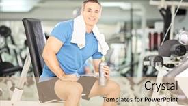  Presentation with drinking water - Beautiful presentation design featuring healthclub - smiling man seated backdrop and a lemonade colored foreground