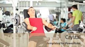  Presentation with office ergonomics man worker exercising - Presentation design enhanced with healthclub - smiling muscular young man exercising background and a  colored foreground