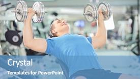  Presentation with lifting weights - Presentation design consisting of healthclub - young muscular man lifting weights background and a teal colored foreground