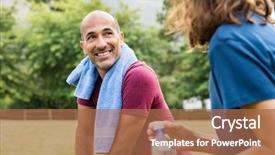  Presentation with neck x ray - Cool new theme with healthty - mature man with towel backdrop and a coral colored foreground