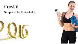  Presentation with sports jerseys - Theme with healthy 2016 - fit brunette holding mat background and a white colored foreground