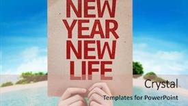  Presentation with new year card - PPT theme consisting of healthy 2016 - new year new life card background and a coral colored foreground