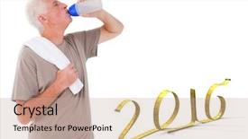  Presentation with benefits of drinking water - PPT layouts with healthy 2016 - senior man drinking from water background and a coral colored foreground