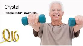  Presentation with lifting weights - Theme enhanced with healthy 2016 - senior man lifting hand weights background and a sky blue colored foreground