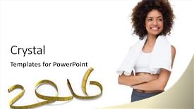  Presentation with towel for uk market - Amazing PPT theme having healthy 2016 - smiling fit young woman backdrop and a  colored foreground