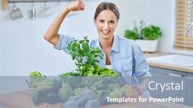  Presentation with healthy food - Amazing presentation theme having healthy-adult-woman-with-green backdrop and a light blue colored foreground