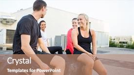  Presentation with relaxing - Colorful slides enhanced with healthy adults - happy fit young friends relaxing backdrop and a coral colored foreground