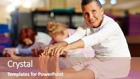  Presentation with stretching - Cool new slide set with physical activity seniors - healthy and active woman doing backdrop and a coral colored foreground