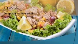  Presentation with tuna - Audience pleasing slide deck consisting of healthy and nutritive tuna salad backdrop and a yellow colored foreground