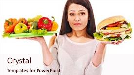  Presentation with healthy eating - Slide set consisting of healthy and unhealthy eating background and a sky blue colored foreground