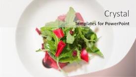 Presentation with appetizer - Colorful PPT layouts enhanced with healthy appetizer of ruccola rose petals and delicious topping in white plate backdrop and a light gray colored foreground