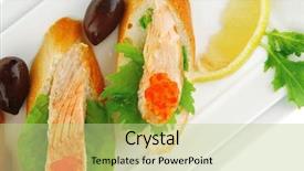  Presentation with caviar - Audience pleasing PPT theme consisting of healthy appetizer sandwich with sea salmon and red caviar olives tomato and lemon on white china plate isolated over white background backdrop and a mint green colored foreground