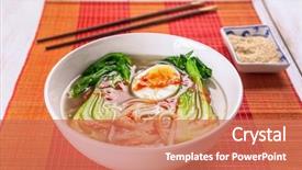  Presentation with healthy soup - Slide set with healthy asian rice noodles soup background and a coral colored foreground