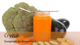  Presentation with baby food - Beautiful PPT theme featuring healthy baby food puree of vegetable backdrop and a gold colored foreground