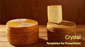  Presentation with old wooden table food - Slide set with healthy bacteria food - manchego cheese from spain background and a  colored foreground